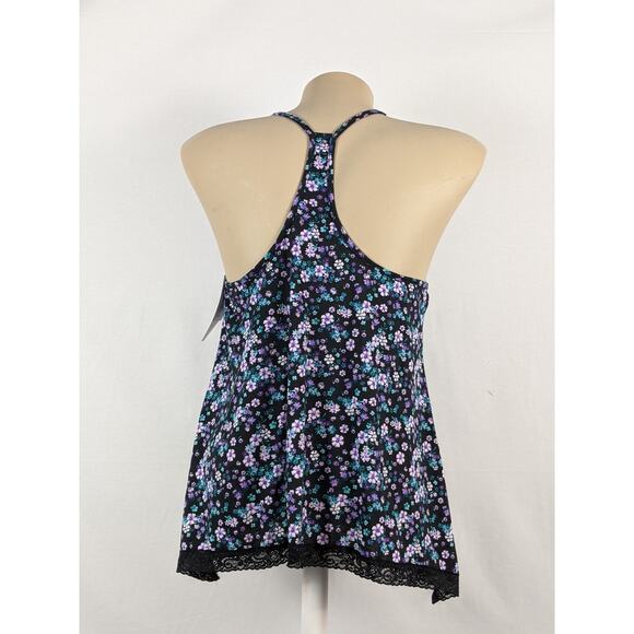 Ten Sixty Lounge Small Spaghetti Strap Racerback Tank Lace Trim Floral Layering - Picture 4 of 9